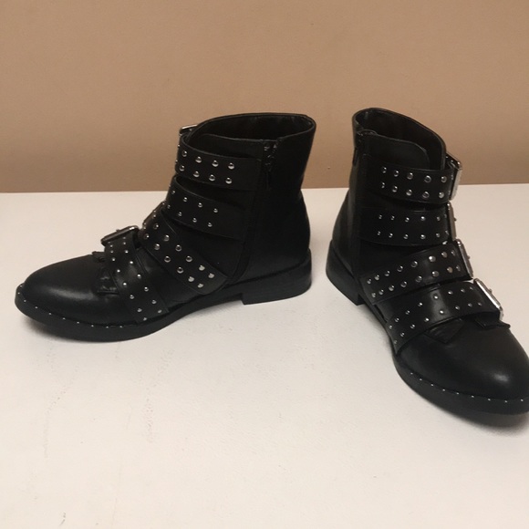 Strappy Studded Black Boots - Picture 3 of 7